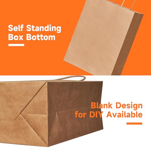 METAPRINT Brown Paper Gift Bags with Handles in Bulk, 100pcs Kraft Paper Bags 8x4.5x10.8 inch, Recyclable Shopping Bags for Retail, Grocery, Party Favors, Wedding - Image 4