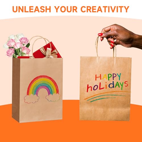 METAPRINT Brown Paper Gift Bags with Handles in Bulk, 100pcs Kraft Paper Bags 8x4.5x10.8 inch, Recyclable Shopping Bags for Retail, Grocery, Party Favors, Wedding - Image 5