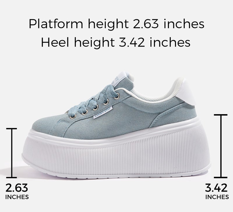 LUCKY STEP Women's Platform Fashion Sneakers Classic Wedge Canvas Casual Low Top Retro Walking Shoes(Denim Blue,11 B(M) US) - Image 5
