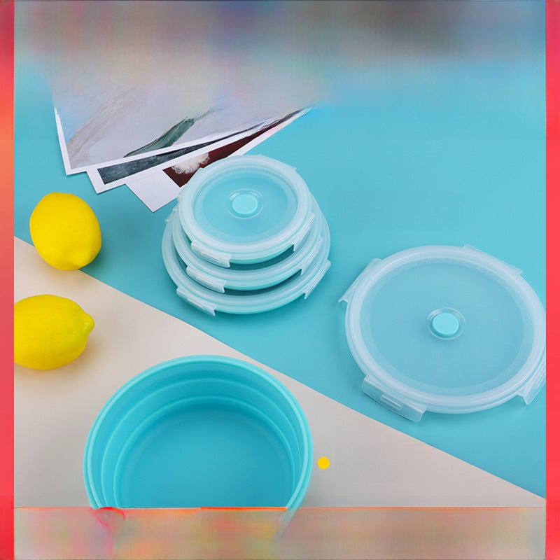 Round Collapsible Silicone Lunch Box Set with Seal Lids Green 