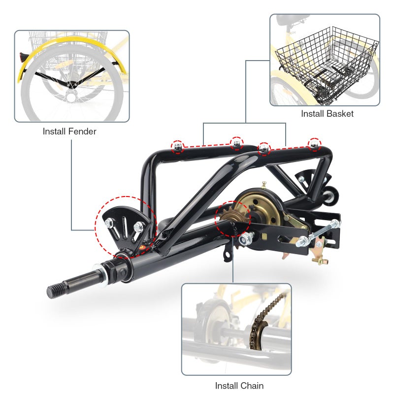 WEEROCK 20 24 26 Inch Tricycle Rear Axle Tricycle Conversion Kit 1/ Single Speed, 5/8Inch Axle(15.8mm) for 20" 24" 26" Trike, 3 Wheel Bikes - Image 5