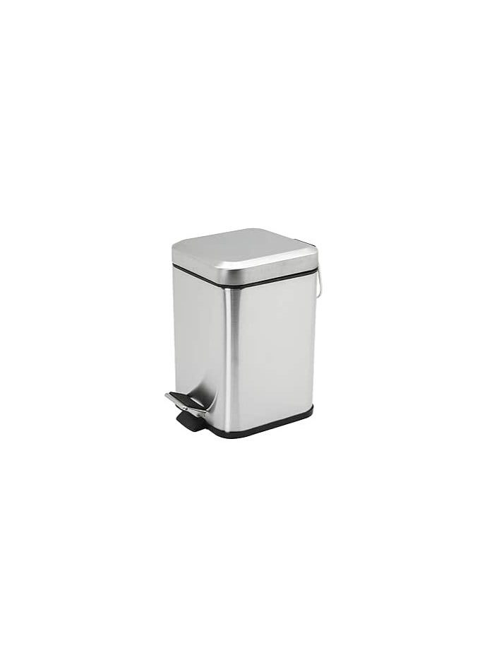 Harbour Housewares Square Steel Bathroom Pedal Bin - 5 Litres (Medium Size)- Brushed Metal  - Image 1