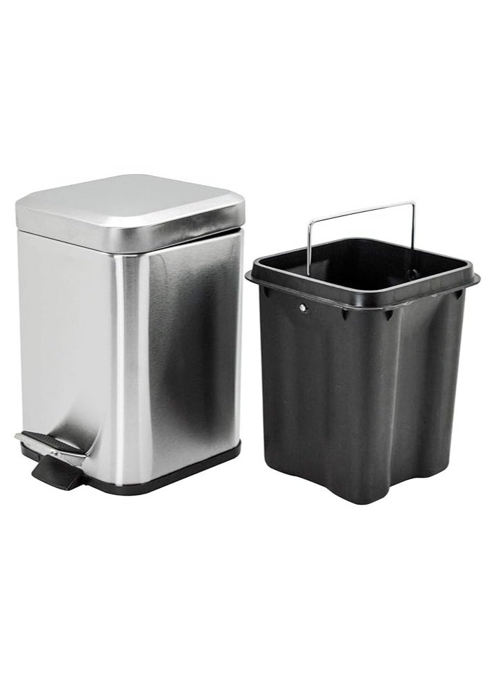 Harbour Housewares Square Steel Bathroom Pedal Bin - 5 Litres (Medium Size)- Brushed Metal  - Image 4