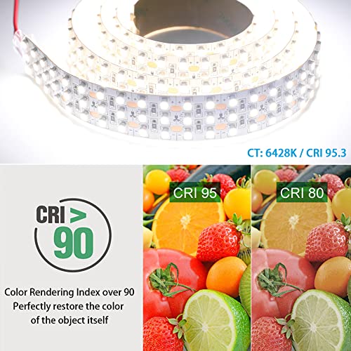 SuperlightingLED DC12V High CRI 95 White LED Strip Lights - Triple Row Daylight White 6000K 360LEDs 3528SMD Flexible LED Tape Lights For Photography, Trunk lighting(12V 6000K 1m/3.28', Non-waterproof IP20) - Image 3