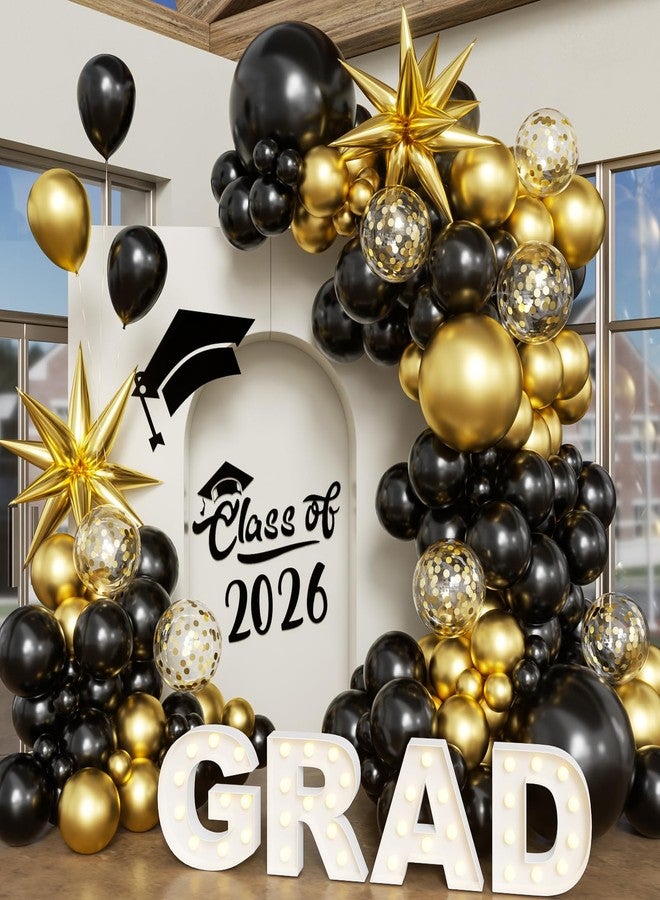 LANGASQUE Graduation Balloon Arch Kit 130 Pcs Black and Gold Balloon Arch Garland Kit Include Black Gold Confetti Balloons for Graduation Decorations Class of 2026 - Image 1