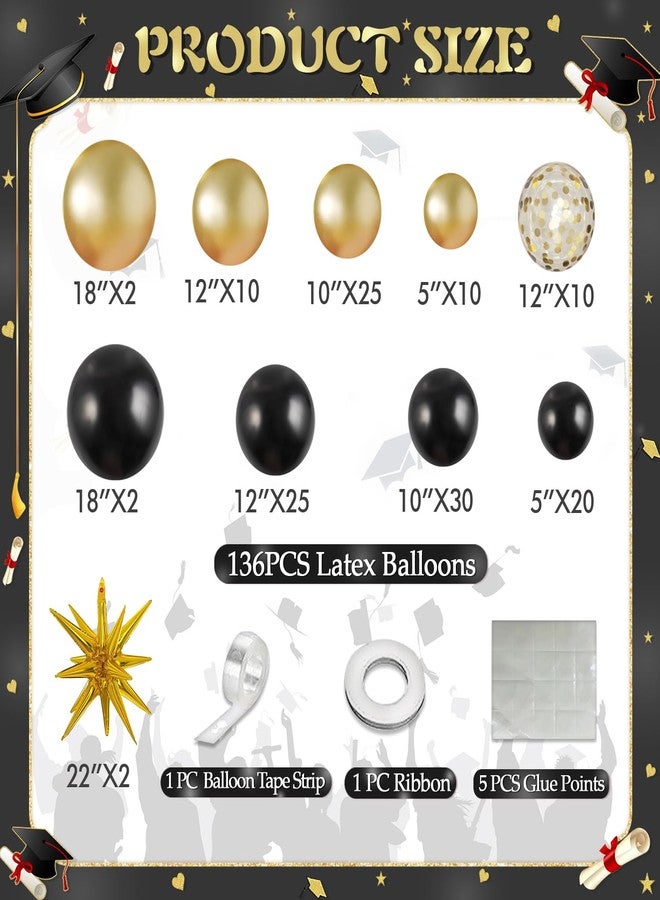 LANGASQUE Graduation Balloon Arch Kit 130 Pcs Black and Gold Balloon Arch Garland Kit Include Black Gold Confetti Balloons for Graduation Decorations Class of 2026 - Image 5