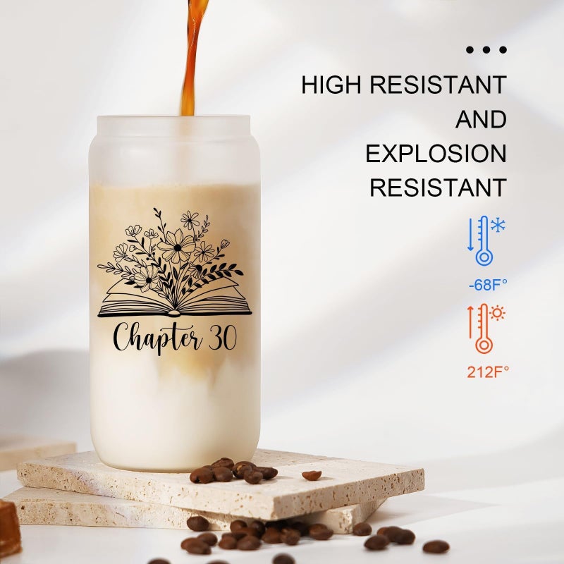 SteadStyle 30th Birthday Gifts for Women - 16oz Frosted Glass Cup with Lids and Straw, 30 Year Old Birthday Gifts for Her, Happy 30s Birthday Decoration for Sister, Friends, Daughter, Wife, Co-Worker - Image 3