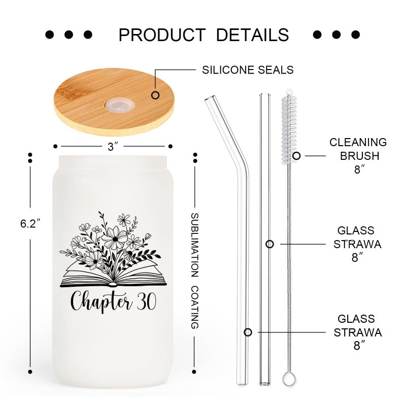 SteadStyle 30th Birthday Gifts for Women - 16oz Frosted Glass Cup with Lids and Straw, 30 Year Old Birthday Gifts for Her, Happy 30s Birthday Decoration for Sister, Friends, Daughter, Wife, Co-Worker - Image 4