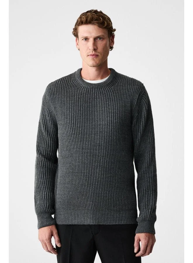 GRIMELANGE CABLIN Men's Round Neck Regular Fit Knit Anthracite Mélange Sweater.