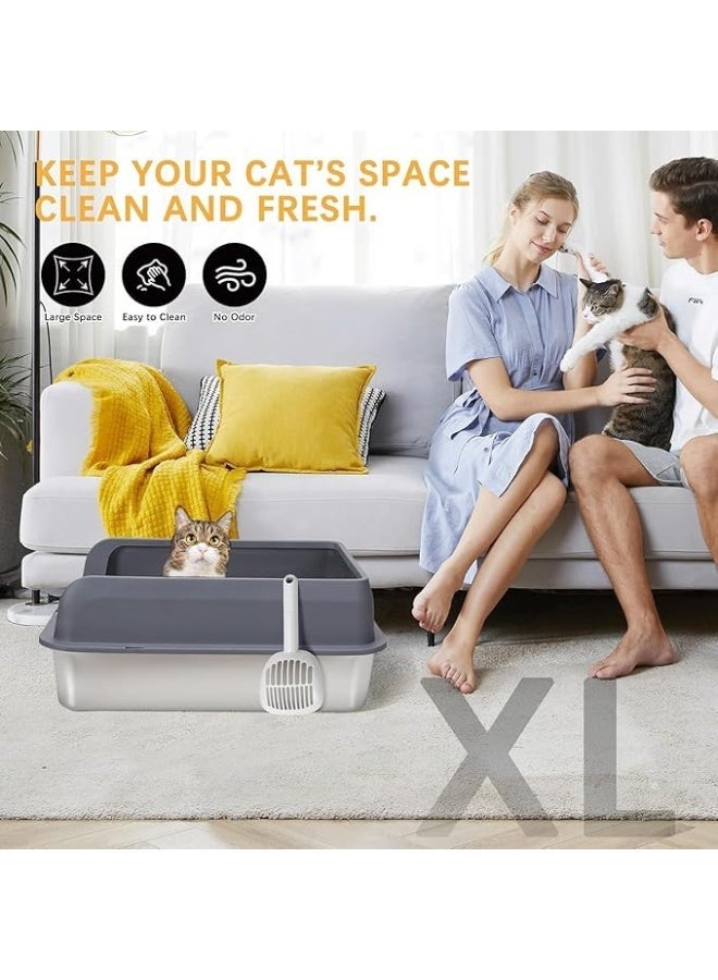 Steel Cat Litter Box with Lid, XL Extra Large Enclosed Litter Box for Big Cats,Kittens, Easy to Clean, Built-in Scoop (stainless steel) - Image 2