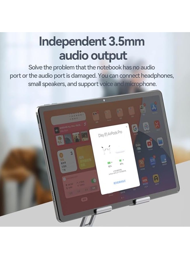 Portable 10-in-1 USB C Hub for iPad Pro with Swivel Folding Stand, Docking Station with HDMI 4K/60Hz, 1000Mbps, USB3.0*3, 3.5mm Headphone Port