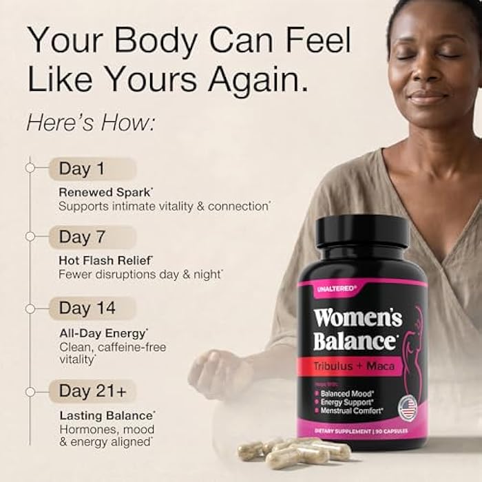UNALTERED Hormone Balance & Mood Support for Women - Naturally Supports Hormonal Balance & Energy with Tribulus Terrestris & Red Maca Root Extract - Dietary Supplement - 90 Vegan Capsules - Image 5