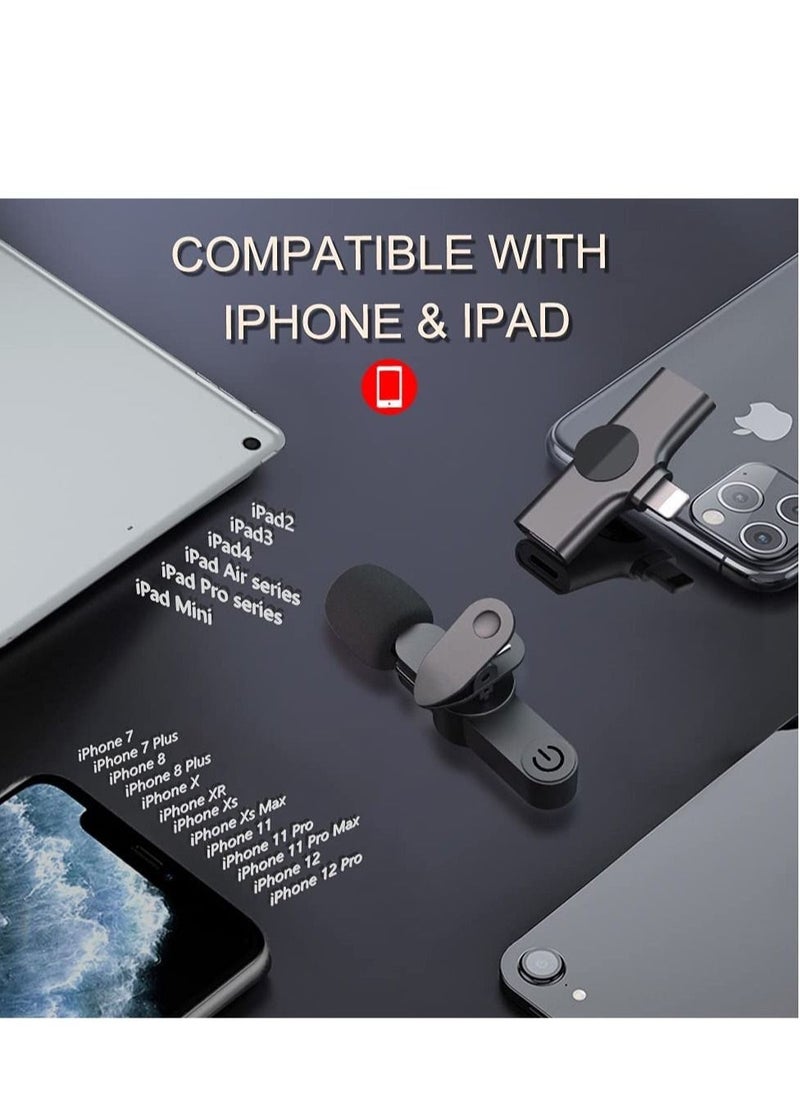 Wireless Lavalier Microphone for iPhone/iPad, Mini Plug-Play Wireless Lapel Mic for Recording TikTok YouTube Live, Noise Reduction/Monitor Sound/Reverberation Microphone (No app or Bluetooth Needed)
