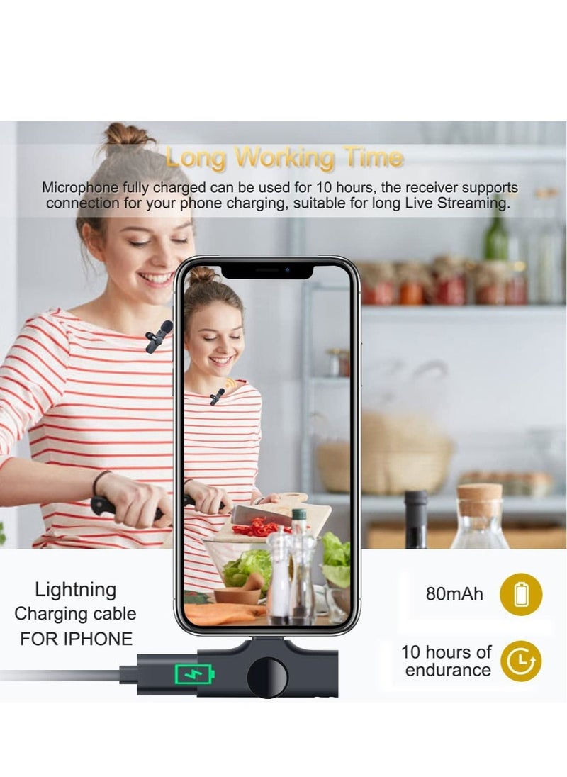 Wireless Lavalier Microphone for iPhone/iPad, Mini Plug-Play Wireless Lapel Mic for Recording TikTok YouTube Live, Noise Reduction/Monitor Sound/Reverberation Microphone (No app or Bluetooth Needed)