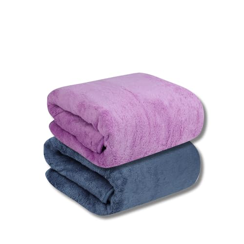 Fezora® Large Bath Towels for Men & Women | Microfiber Bath Towel | Soft, Absorbent, Quick-Dry Towel (Pack of 2, Dark Blue & Purple) - Image 1