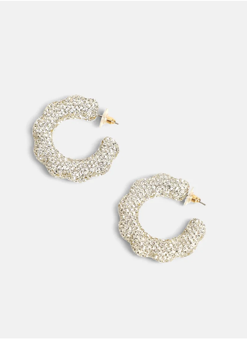 SOHI Jingle Crystal Studded Contemporary Half Hoop Earrings