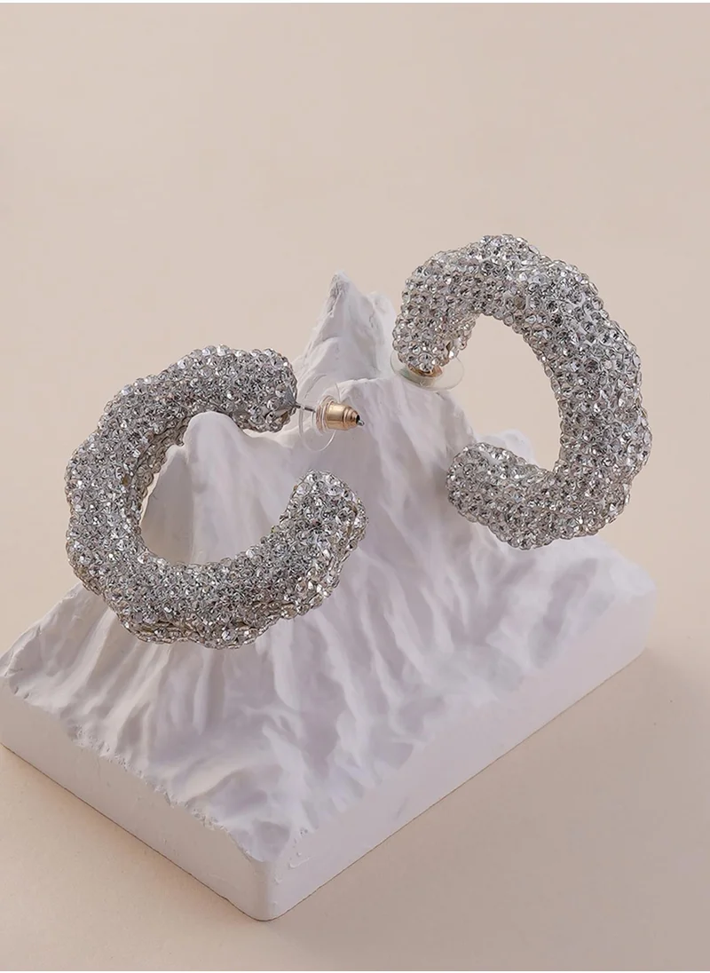 SOHI Jingle Crystal Studded Contemporary Half Hoop Earrings