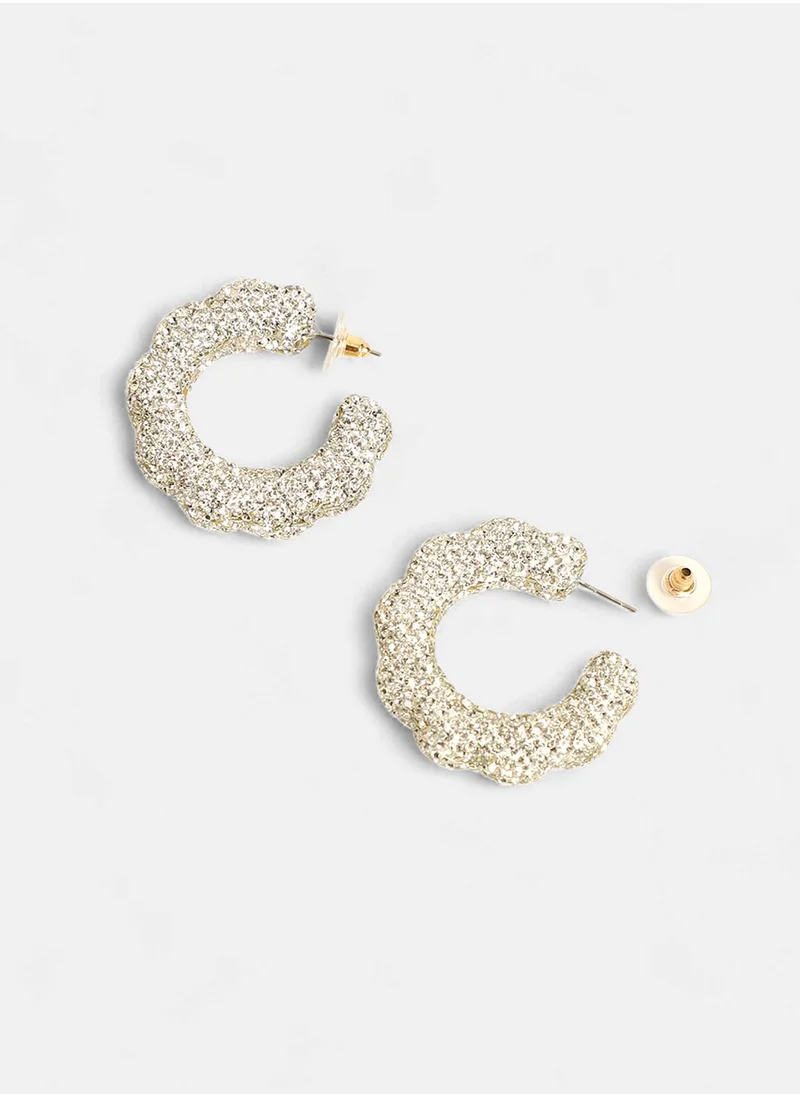 SOHI Jingle Crystal Studded Contemporary Half Hoop Earrings