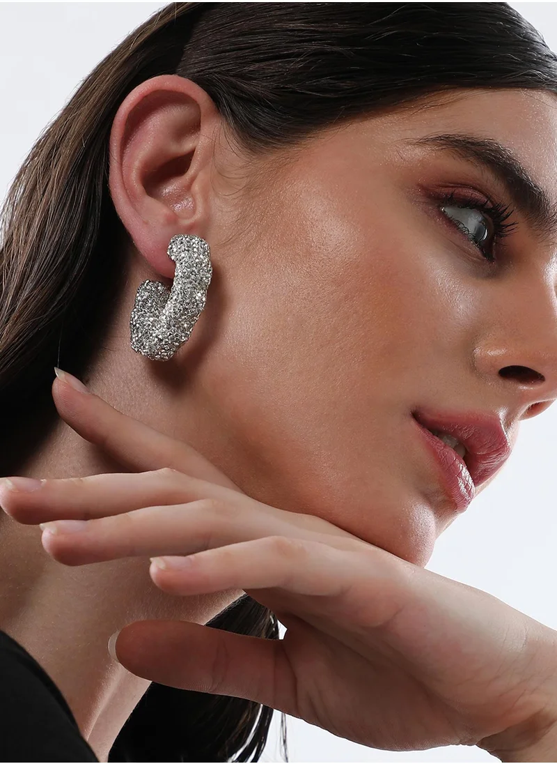 SOHI Jingle Crystal Studded Contemporary Half Hoop Earrings