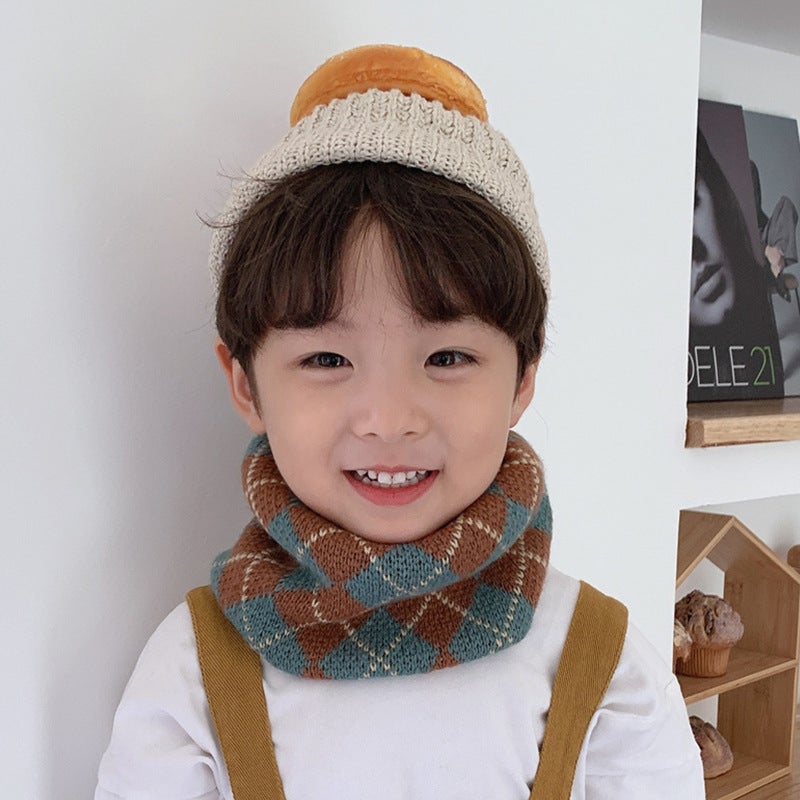 New Children'S Scarf Warm Knitted Baby'S Scarf Korean-Style All-Match Plaid Boys' And Girls' Wool Sleeve Trendy - Image 1