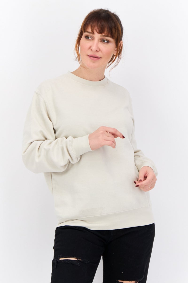 JUICE سويت شيرت نسائي بأكمام طويلة بياقة دائرية، أبيض فاتح - Image 1