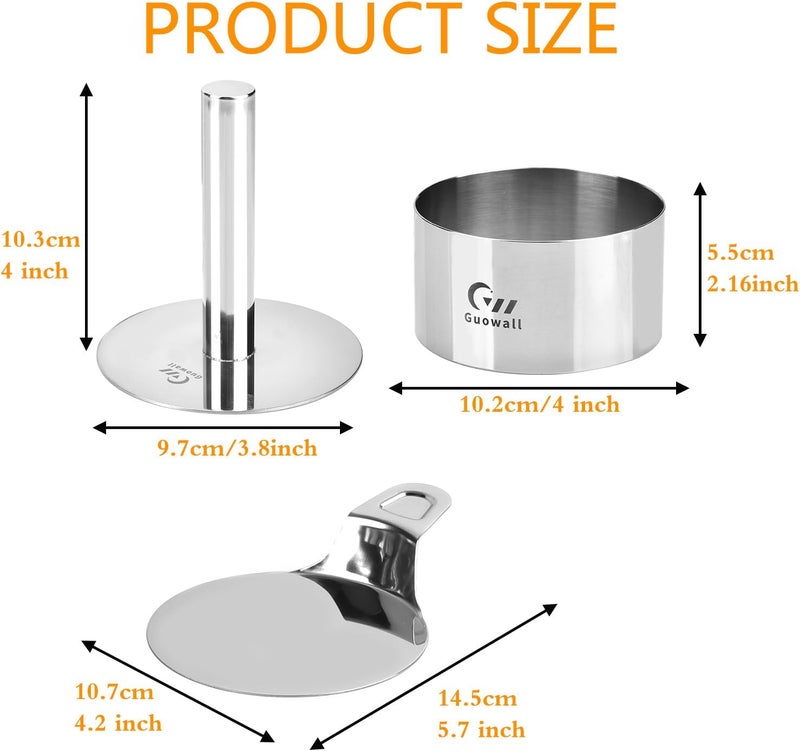 Guowall 4 pack Seamless Mousse Cake Ring set Stainless Steel 4 inch Round Food Mold Dessert Cutter for Baking (Includes 1 Lifter, 1 Pusher and 4 Rings) - Image 5