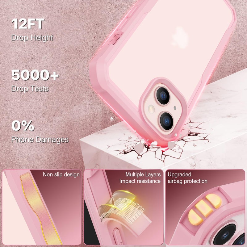 CENHUFO Privacy for iPhone 14 Case/iPhone 13 Case, Full Body Phone Case with Built-in 9H Tempered Glass Privacy Screen Protector and Camera Lens Protector, Shockproof Bumper Clear Cover - Pink - Image 5