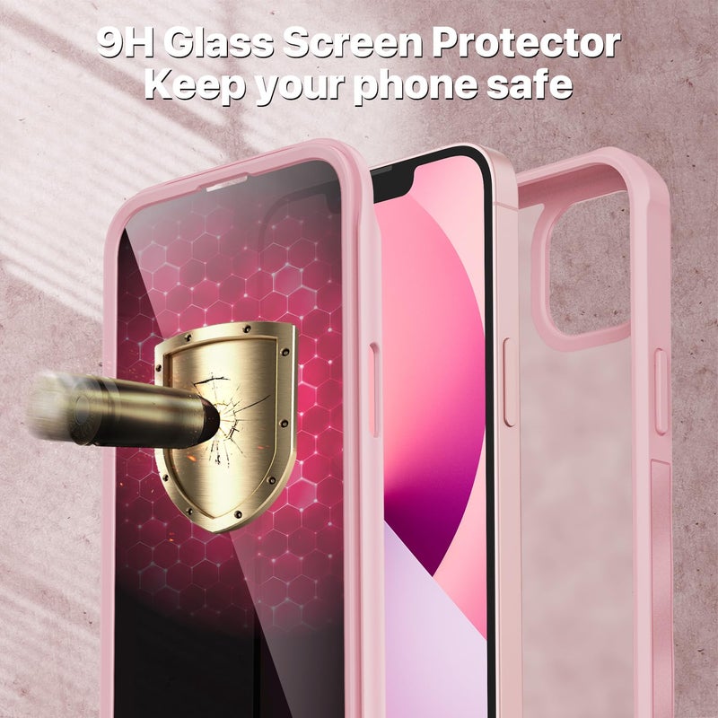 CENHUFO Privacy for iPhone 14 Case/iPhone 13 Case, Full Body Phone Case with Built-in 9H Tempered Glass Privacy Screen Protector and Camera Lens Protector, Shockproof Bumper Clear Cover - Pink - Image 4
