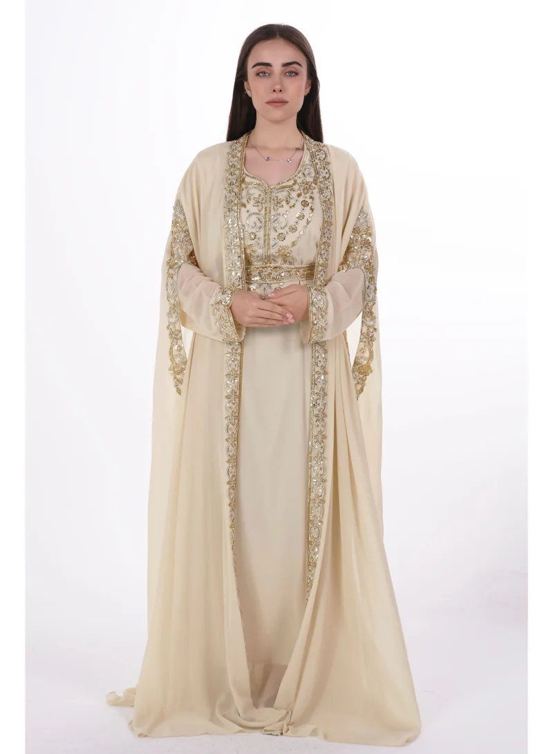 emboidered chiffon kaftan dress