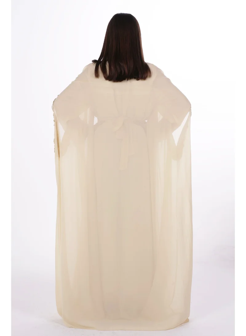 AL BENT AL SHARQIEH beige emboidered chiffon kaftan dress for Women | Best Price UAE