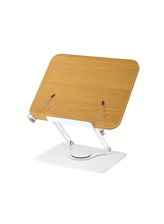 This 360° rotating bookshelf stand, featuring a wooden panel, is versatile and can be used to store cookbooks and books for reading. Its minimalist design makes it ideal for offices and libraries –white - Image 1