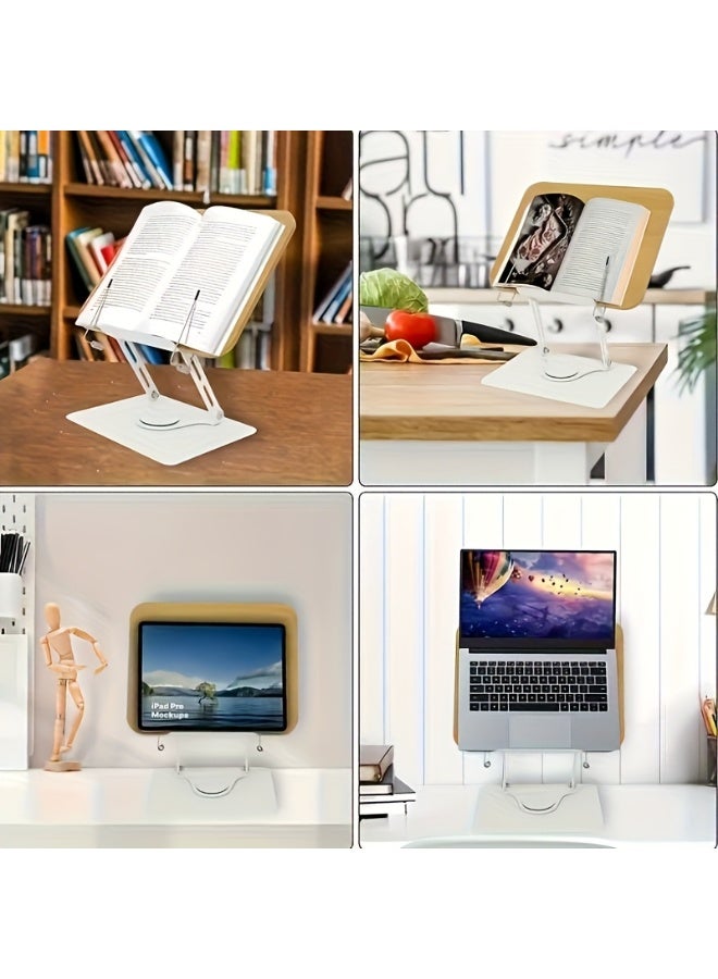 This 360° rotating bookshelf stand, featuring a wooden panel, is versatile and can be used to store cookbooks and books for reading. Its minimalist design makes it ideal for offices and libraries –white - Image 4