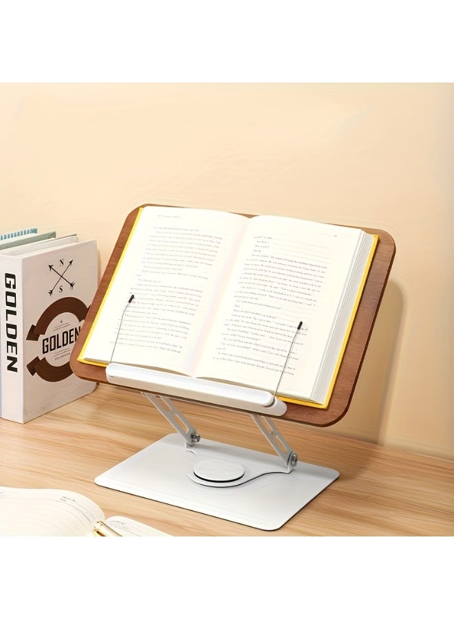 This 360° rotating bookshelf stand, featuring a wooden panel, is versatile and can be used to store cookbooks and books for reading. Its minimalist design makes it ideal for offices and libraries –white - Image 2