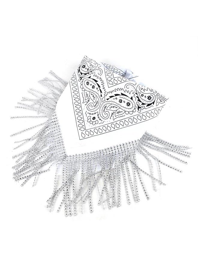 NICEYST Women Finged Bandana Western Cowgirl Scarf Rhinestone Tassel Neckerchief Bachelorette Last Disco Party Favor (White) - Image 2