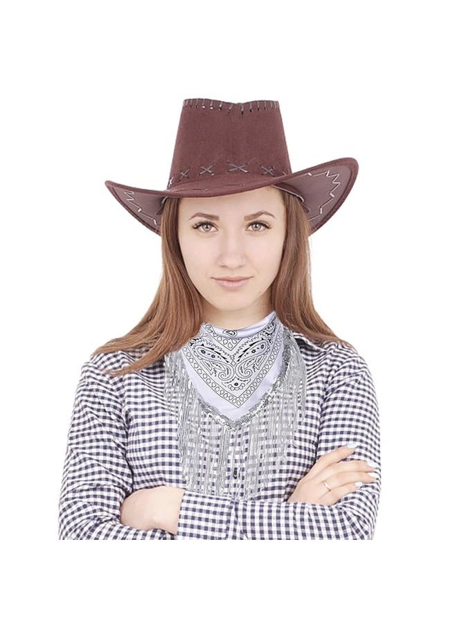 NICEYST Women Finged Bandana Western Cowgirl Scarf Rhinestone Tassel Neckerchief Bachelorette Last Disco Party Favor (White) - Image 3