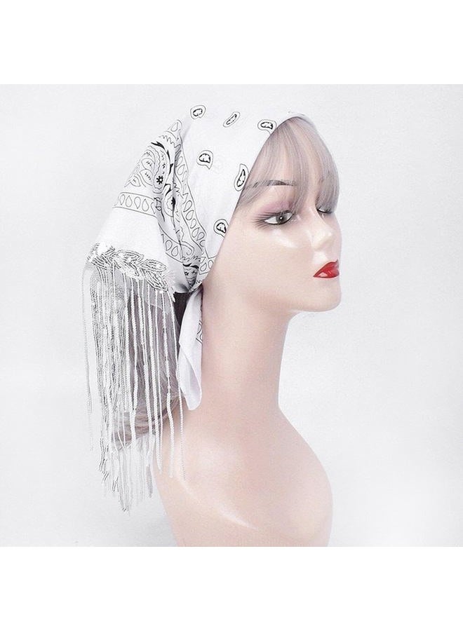 NICEYST Women Finged Bandana Western Cowgirl Scarf Rhinestone Tassel Neckerchief Bachelorette Last Disco Party Favor (White) - Image 5