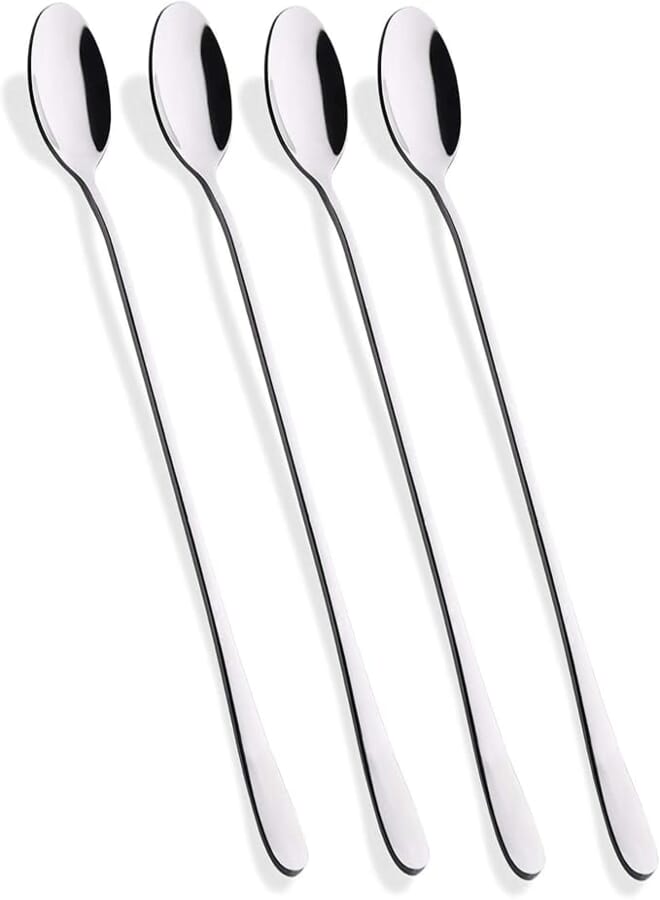 HIWARE 9-Inch Long Handle Iced Tea Spoon, Coffee Spoon, Ice Cream Spoon, Stainless Steel Cocktail Stirring Spoons, Set of 4