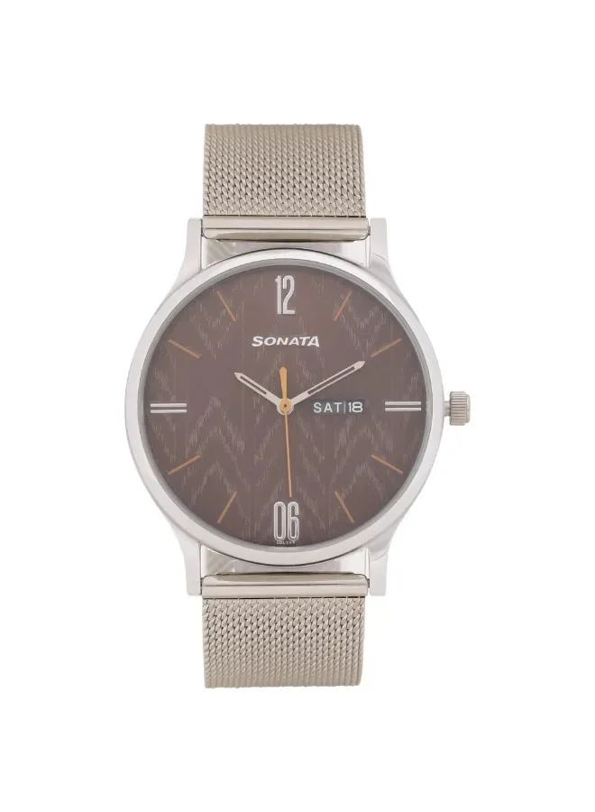 Sonata Knot Brown Dial Stainless Steel Strap Watch for Men