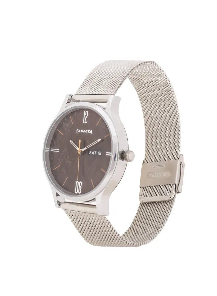 Sonata Knot Brown Dial Stainless Steel Strap Watch for Men - Image 2