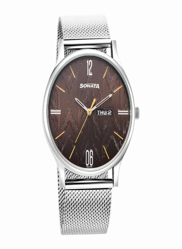 Knot Brown Dial Stainless Steel Strap Watch for Men