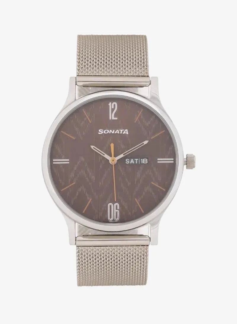 Sonata Knot Brown Dial Stainless Steel Strap Watch for Men