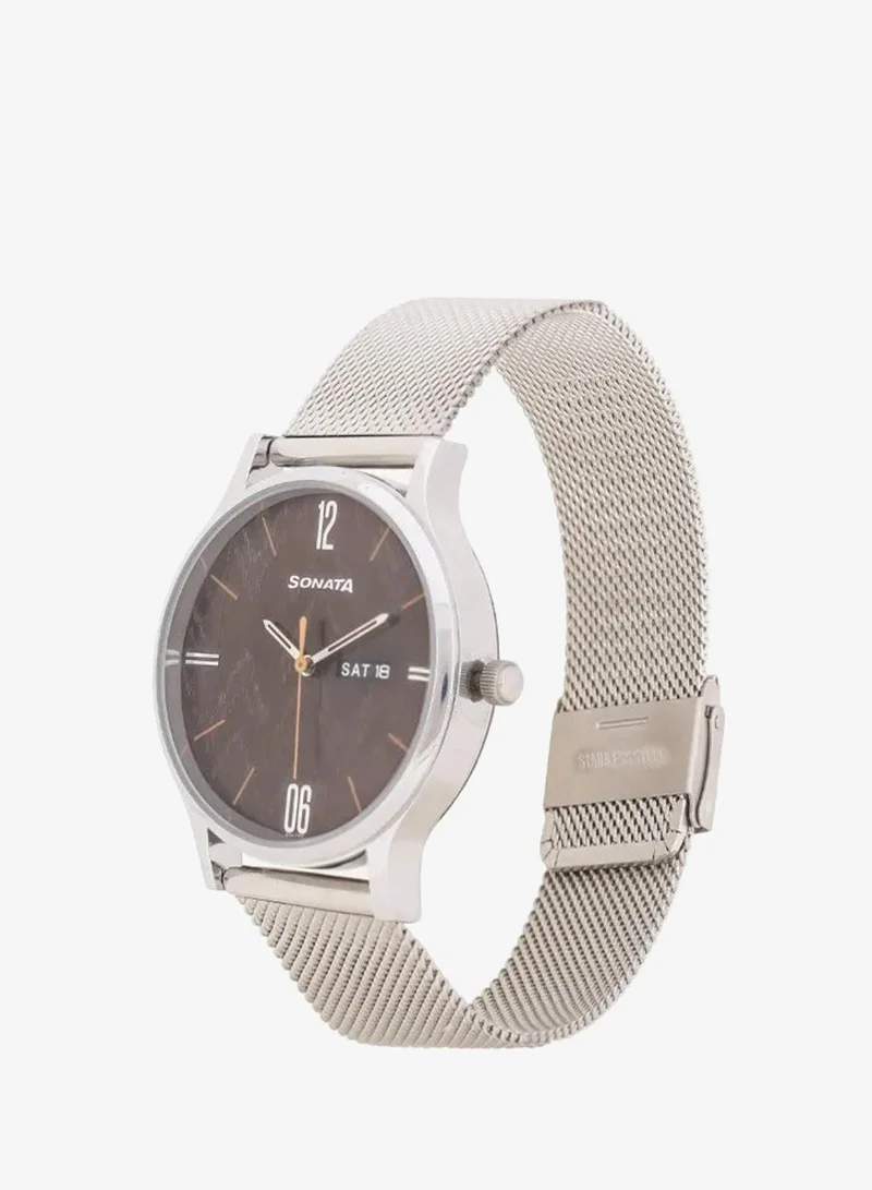 Sonata  Knot Brown Dial Stainless Steel Strap Watch for Men  | Best Price UAE