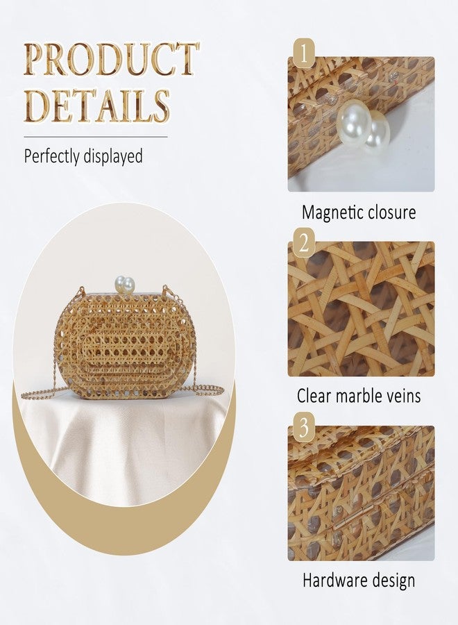Fecialy Women Acrylic Clutch Purse Rattan Woven Pattern Handbag Shell Shape Crossbody Bag Chic Evening Bag - Image 4