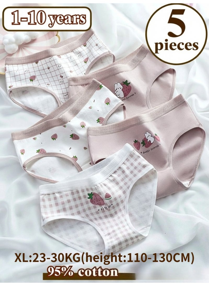 5-Pack Girls' Cotton Briefs, Cute Cartoon Strawberry Underwear for Kids - Image 1