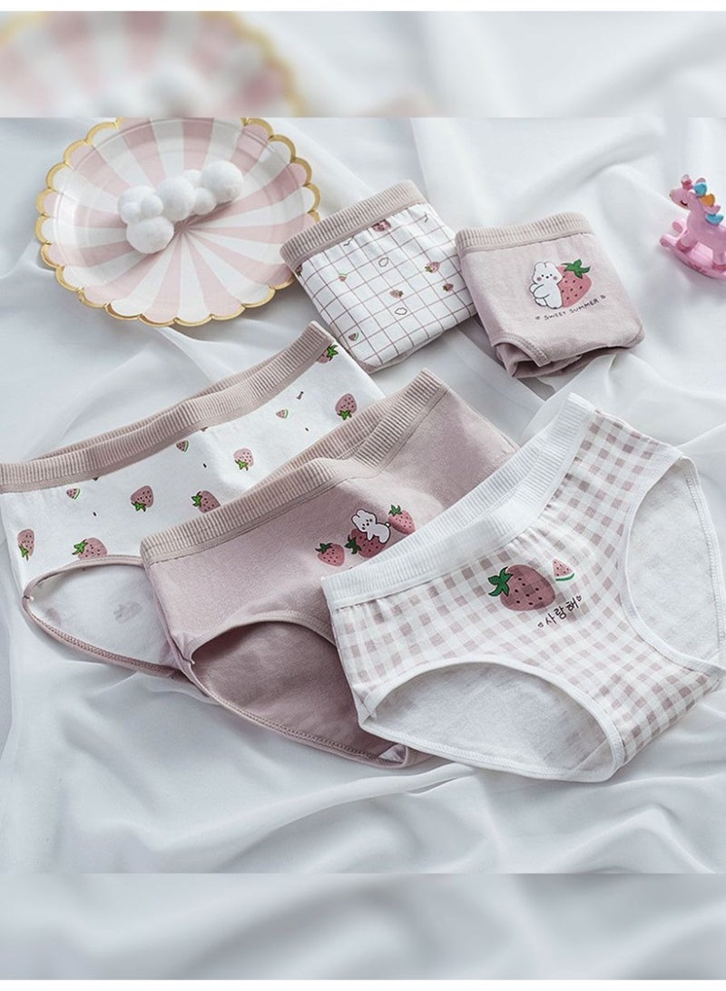 5-Pack Girls' Cotton Briefs, Cute Cartoon Strawberry Underwear for Kids - Image 2