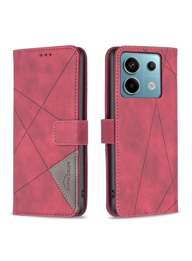 The Bros Case For Xiaomi Poco M6 Pro 4G Magnetic Buckle Rhombus Texture Leather Phone Case