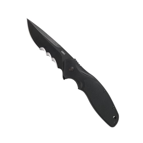 CRKT شينانيجان الأسود مع أسنان فيف للاستخدام اليومي، شفرة حافة مسننة، أسنان فيف، قفل بطانة، مقبض نايلون معزز بالزجاج، مشبك جيب K800KKP - Image 1