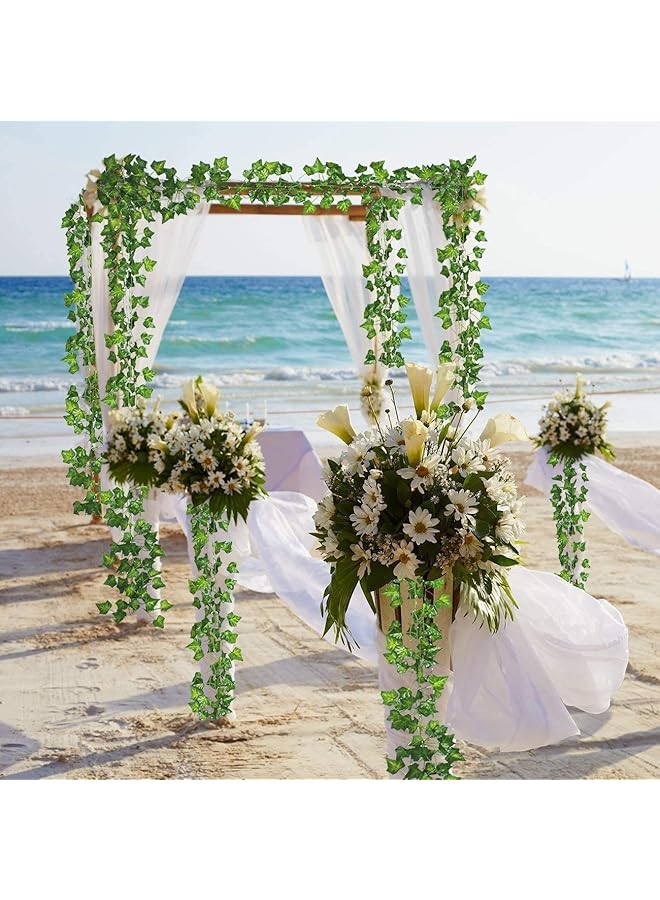 مومو بير نباتات اللبلاب الصناعي المتسلقة 12 خصلة بطول 87 قدمًا، أكاليل زهور صناعية بأوراق شجر صناعية معلقة لتزيين المنزل والمطبخ والحديقة والمكتب وحفلات الزفاف والديكور على الحائط - Image 4