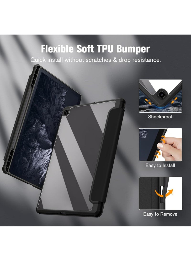 Hybrid Slim Case for Samsung Galaxy Tab S6 Lite 10.4 Inch 2024/2022/2020 with S Pen Holder Shockproof Cover with Clear Transparent Back Shell