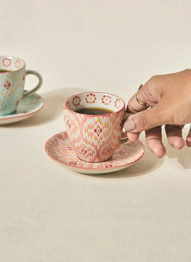 تشومباك Ikat Fusion Cup & Saucer Set - Red, 100ml